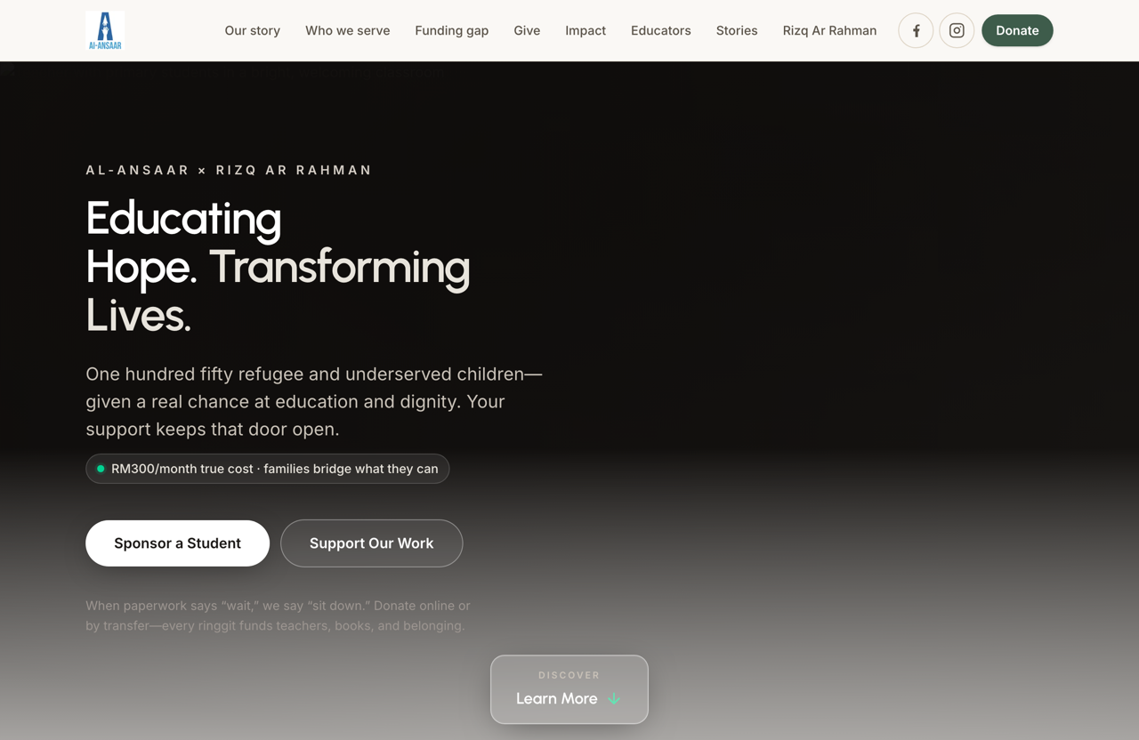 Al-Ansaar refugee school donation website designed and built by GoWebRise