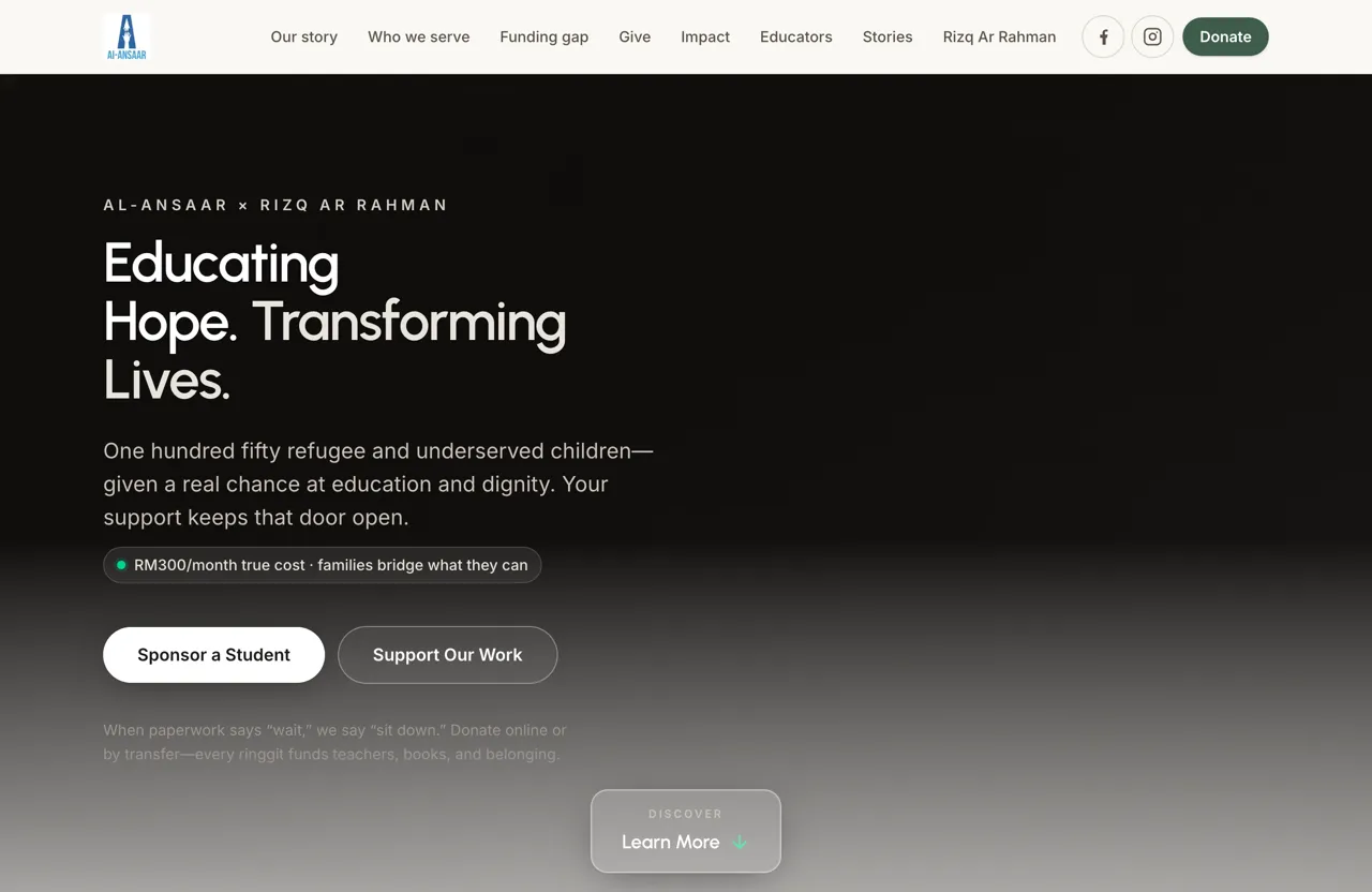 Al-Ansaar refugee school donation website designed and built by GoWebRise